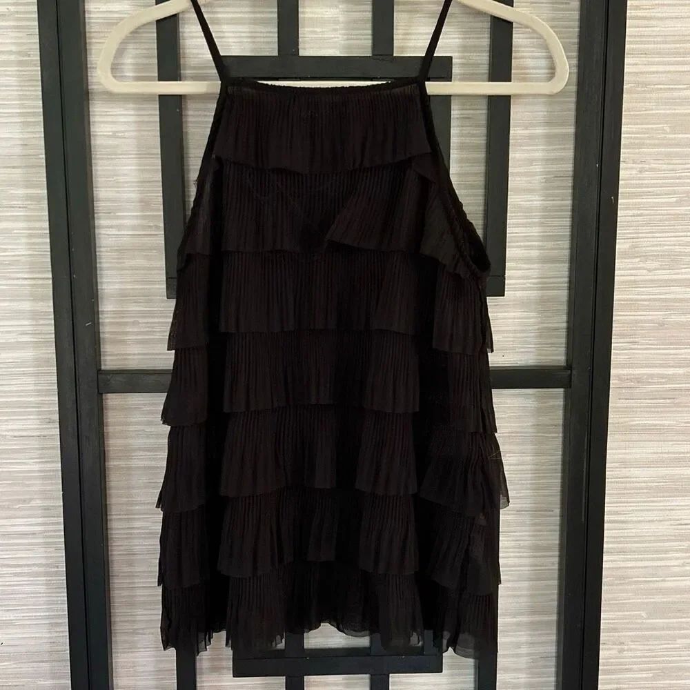 Zara black semi sheer ruffled layered top blouse size M